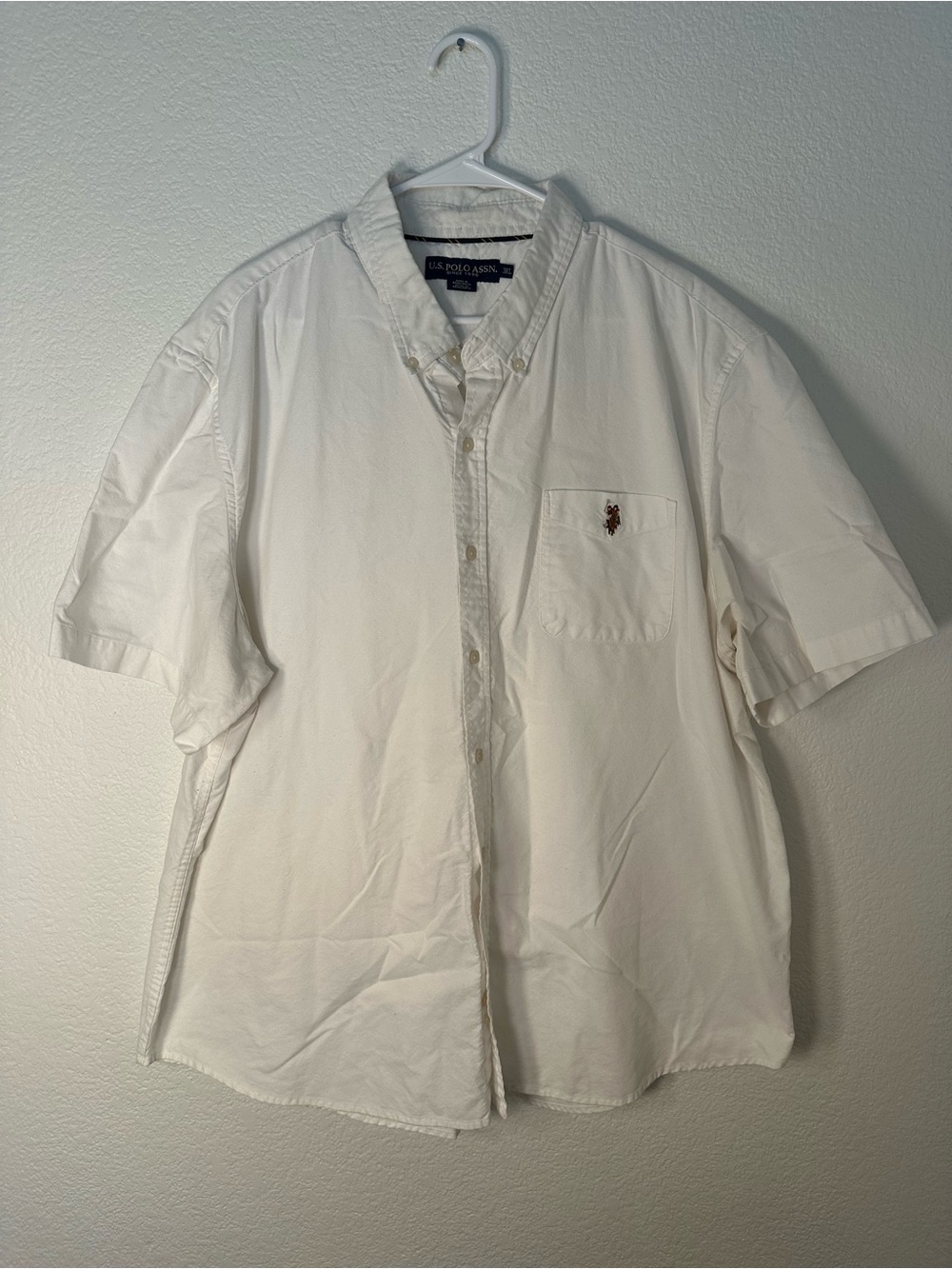 U.S. Polo Assn. Men’s White Short Sleeve Button Up Shirt 3XL Pocket Logo